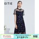 愛(ài)特愛(ài)（EITIE）夏季新品商場(chǎng)同款顯瘦高腰網(wǎng)紗拼接植物印花短袖連衣裙女6607316 深藍31 M 160