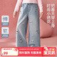 ASK JUNIOR兒童褲子女童2026春繡花牛仔褲垂感闊腿直筒褲長(cháng)褲 藍色 160