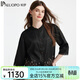 帕羅（PALUOPO）春夏新款香云紗真絲襯衫女裝玉石扣刺繡蕾絲邊上衣ES2F06 黑 XL (170/92A)