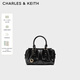 CHARLES&KEITH褶皺包掛手提小方包波士頓包生日禮物送女友CK2-30671820 Black黑色 S