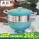 典匠 鑄鐵琺瑯媽咪鍋蒸鍋304不銹鋼蒸籠多用湯鍋燉鍋電磁爐燃氣通用 蒸鍋+蒸屜-藍 24cm