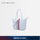 Tommy Hilfiger【禮物】女拼色織帶休閑通勤外出旅行輕便大容量手提托特包 淺藍色C1O OS