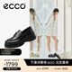 愛(ài)步（ECCO）厚底樂(lè )福鞋女倪妮同款英倫風(fēng)一腳蹬厚底增高牛皮女鞋 蹤跡220723 黑色22072301001 37 （尺碼偏?。? title=