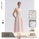 朗姿【精英衣櫥】夏季新款一字領(lǐng)無(wú)袖連衣裙女高端修身收腰裙子 淡粉色 M