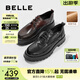百麗（Belle）男鞋通勤商務(wù)皮鞋褶皺牛皮夏新厚底打孔透氣正裝鞋A1422AM4預售 黑色-絨里 43 (265mm)