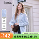 百圖betu女裝春季新款襯衫翻領(lǐng)條紋蝴蝶結印花襯衫 外套女2502T34 藍白條 S