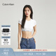 Calvin Klein內衣【摩登引力帶】女ck無(wú)鋼圈輕運動(dòng)可外穿短款短袖T恤式文胸 100-月光白 M 推薦75B-85A