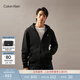 Calvin KleinJeans秋冬男士休閑運動(dòng)簡(jiǎn)約ck印花寬松抓絨拉鏈開(kāi)衫外套連帽衛衣 BEH-太空黑 S