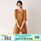 帕羅新款復古碎花收腰連衣裙夏季優(yōu)雅小個(gè)子桑蠶絲碎花印花裙 黃色 L 165/88A