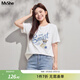 MsShe【天絲棉】大碼女裝2026夏裝胖mm巨遮肚印花中長(cháng)正肩短袖T恤 純白色現貨 4XL