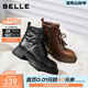 百麗（Belle）復古抓皺面牛皮馬丁靴女冬季新款商場(chǎng)同款短靴E4W1DDD5 黑色-單里 37