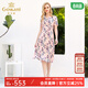 喬萬(wàn)尼新款夏裝真絲碎花寬松腰修身顯瘦印花桑蠶絲連衣裙女長(cháng)款 粉色 2XL