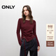 ONLY2025秋季新款不對稱(chēng)抽繩舒適正肩圓領(lǐng)長(cháng)袖T恤女|125302013 E21品萄紅色 L
