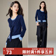 晚白【新品】2026春季含羊毛上衣百搭氣質(zhì)休閑撞色假兩件套頭針織衫女 深藍色 L