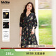 MsShe大碼女裝2026新款春裝胖mm印花雪紡高端顯瘦媽媽碎花連衣裙 黑色現貨 2XL