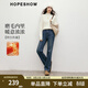 紅袖（hopeshow）復古水洗牛仔褲2025冬季新款女裝撞色插袋小直筒磨毛保暖顯瘦長(cháng)褲 牛仔藍071 XL