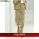 COCOBELLA工裝風(fēng)卡其色水洗棉休閑褲女春寬松高腰直筒褲PT818 卡其單版 L