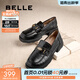 百麗（Belle）元寶樂(lè )福鞋女棕色英倫風(fēng)粗跟小皮鞋舒適通勤單鞋D2S1DCA5預售 黑色-寬版 37 (235mm)