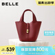 百麗女包26新款荔紋牛皮菜籃子手提包送禮休閑水桶包BL880AX6 騏驥紅