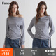fano studios范洛Fano 萊賽爾韓系慵懶感長(cháng)袖T恤2026春季新款一字蕩領(lǐng)系帶上衣 花灰 現貨 S