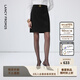 朗姿【精英衣櫥】復古a字裙高腰顯瘦黑色中長(cháng)款半身裙年秋新款裙子 黑色 M