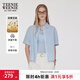 Teenie Weenie【亞麻+棉】小熊女裝夏季淡人穿搭學(xué)院短袖襯衫 藍色 S