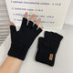 逐港 半指手套男女學(xué)生秋冬季加厚保暖針織毛線(xiàn)寫(xiě)字辦公露指半截手套 黑色