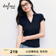 伊芙麗朱珠代言26夏季新款女裝V領(lǐng)Polo上衣高彈修身插肩短袖T恤 藏青 M