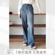 對白【AN大碼系列】【腿精bi入】復古丹寧牛仔褲秋冬微胖mm垂感拖地褲 牛仔藍 L 建議體重125-135