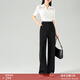 顏域氣質(zhì)休閑褲子女2024新款高腰春裝直筒褲垂感高級感黑色闊腿褲 黑色1 XL