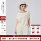 例外（EXCEPTION）輕奢國潮女裝春夏款毛針織衫提花工藝一字領(lǐng)鏤空收腰短袖衫 米白 L