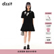 DZZIT【爆款補單】地素春夏甜酷少女黑白撞色蝴蝶結繡花連衣裙女 黑色 XS