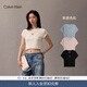 Calvin KleinJeans夏季女士活力少女感休閑ck刺繡時(shí)尚辣妹正肩羅紋短袖T恤 101-象牙白 XS