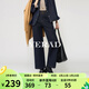 婭麗達加絨彈力闊腿褲女2025冬季新款牛仔褲遮肉直筒褲潮 水墨藍(B0)-彈力特絨 29