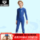 阿瑞娜（arena）兒童青少年連體長(cháng)袖長(cháng)腿泳衣男女款防曬印花抗氯游泳衣 藏青色（NVY） 130