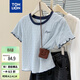 唐獅（TonLion）2025夏女木耳邊撞色短袖T恤