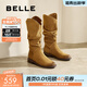 百麗（Belle）時(shí)尚兩穿西部牛仔靴女復古顯瘦長(cháng)筒靴3QFB1DG4 棕色 34 (220mm)