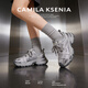 CAMILA KSENIA爆款老爹鞋女士2026品牌新款春季休閑百搭運動(dòng)鞋透氣跑步鞋子厚底 灰色 37