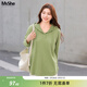 MsShe【竹節仿棉麻衛衣】大碼女裝2026春裝胖mm寬松連帽長(cháng)款T恤女 青檸色現貨 2XL