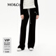 MO&Co.【保暖面料】撞色抽繩松緊腰寬松長(cháng)直筒闊腿休閑褲軟糯風(fēng) 黑色 M 165