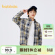 巴拉巴拉童裝男童襯衫長(cháng)袖中大童格子印花襯衣秋冬加絨上衣潮 卡黑色調00459 150cm