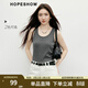 紅袖（hopeshow）高級感吊帶2026春季新款女裝撞色字母印花細坑條無(wú)袖U領(lǐng)背心上衣 煙灰056 M