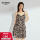 深呼吸DEEP BREATH女裝復古吊帶連衣裙收腰蛋糕短裙A500135 碎花 M (3)