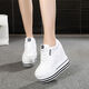 波鞋女的內增高厚底小個(gè)子顯高秋季新款單鞋拼色休閑鞋帆布女鞋內增高12CM坡跟厚底超高跟松糕運動(dòng)鞋 白色8539 36