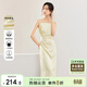 尚都比拉夏季時(shí)尚優(yōu)雅腰部褶皺提花圖案修身吊帶連衣裙女 香檳杏 M