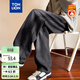 唐獅（TonLion）2024牛仔褲寬松顯瘦抽繩闊腿褲復古潮牌時(shí)尚褲 碳黑/加絨款 M 
