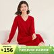 金菊2026新年款紅綿羊毛100%秋冬顯瘦娃娃領(lǐng)純色松緊腰保暖女式連衣裙 中國紅 L