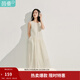 茵曼（INMAN）溫柔風(fēng)氣質(zhì)無(wú)袖背心連衣裙2025夏季女裝新品微光皺感裙子  淺米杏 M