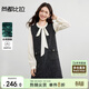 尚都比拉小香風(fēng)木耳邊圓領(lǐng)長(cháng)袖連衣裙女秋季拼接假兩件直筒裙流蘇感中裙