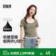 森馬（Semir）短袖t恤女短款緊身假兩件上衣2025夏裝新款收腰顯瘦U領(lǐng)撞色套頭衫 軍綠51307 L